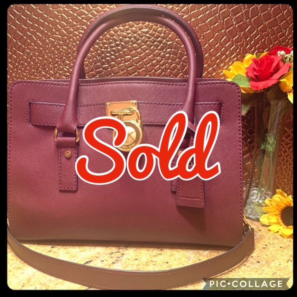 Michael Kors: E-1407 Large Hamilton Merlot & Gold - Picture 1 of 8